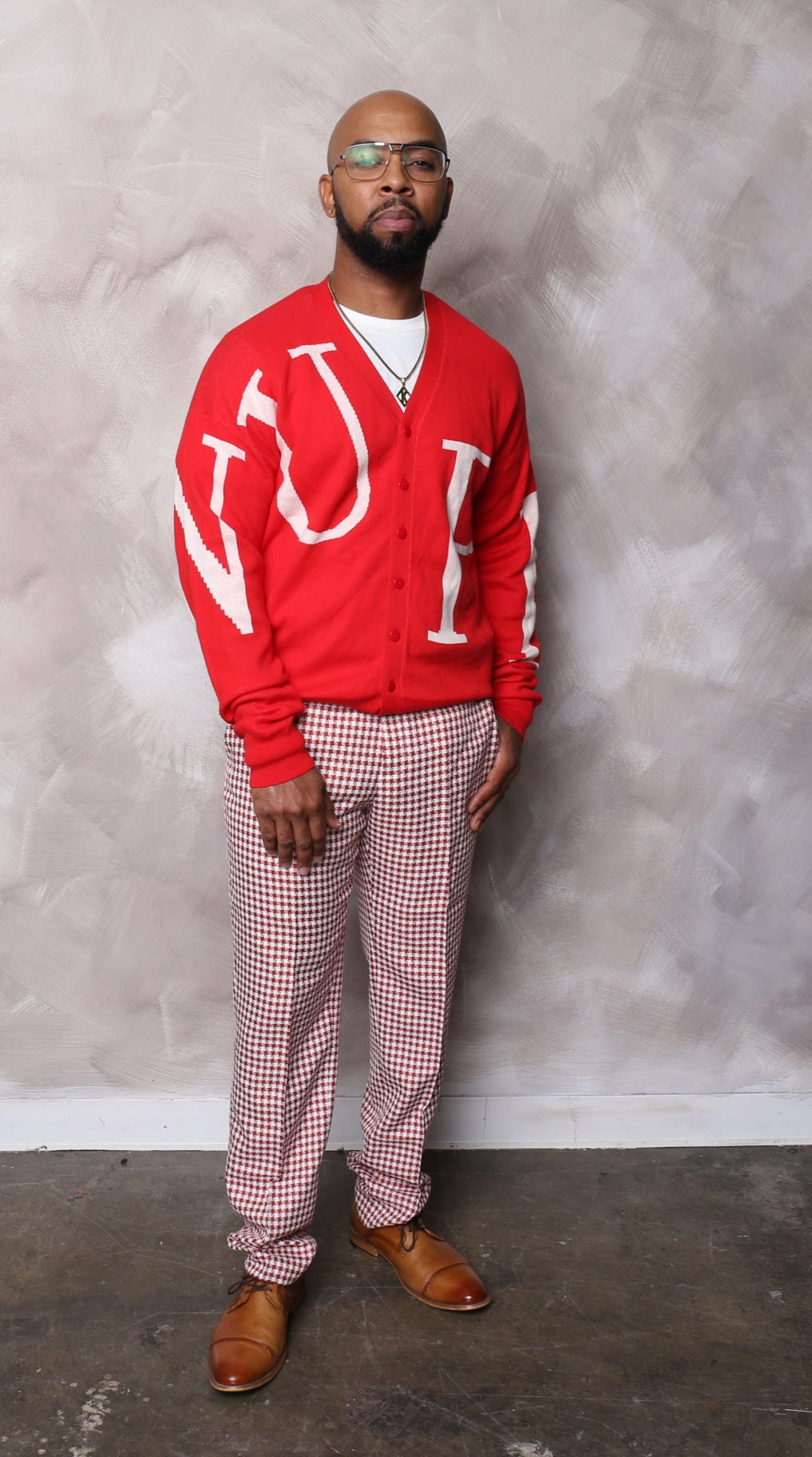 EXCLUSIVE !!! Red and White NUPE button down sweater