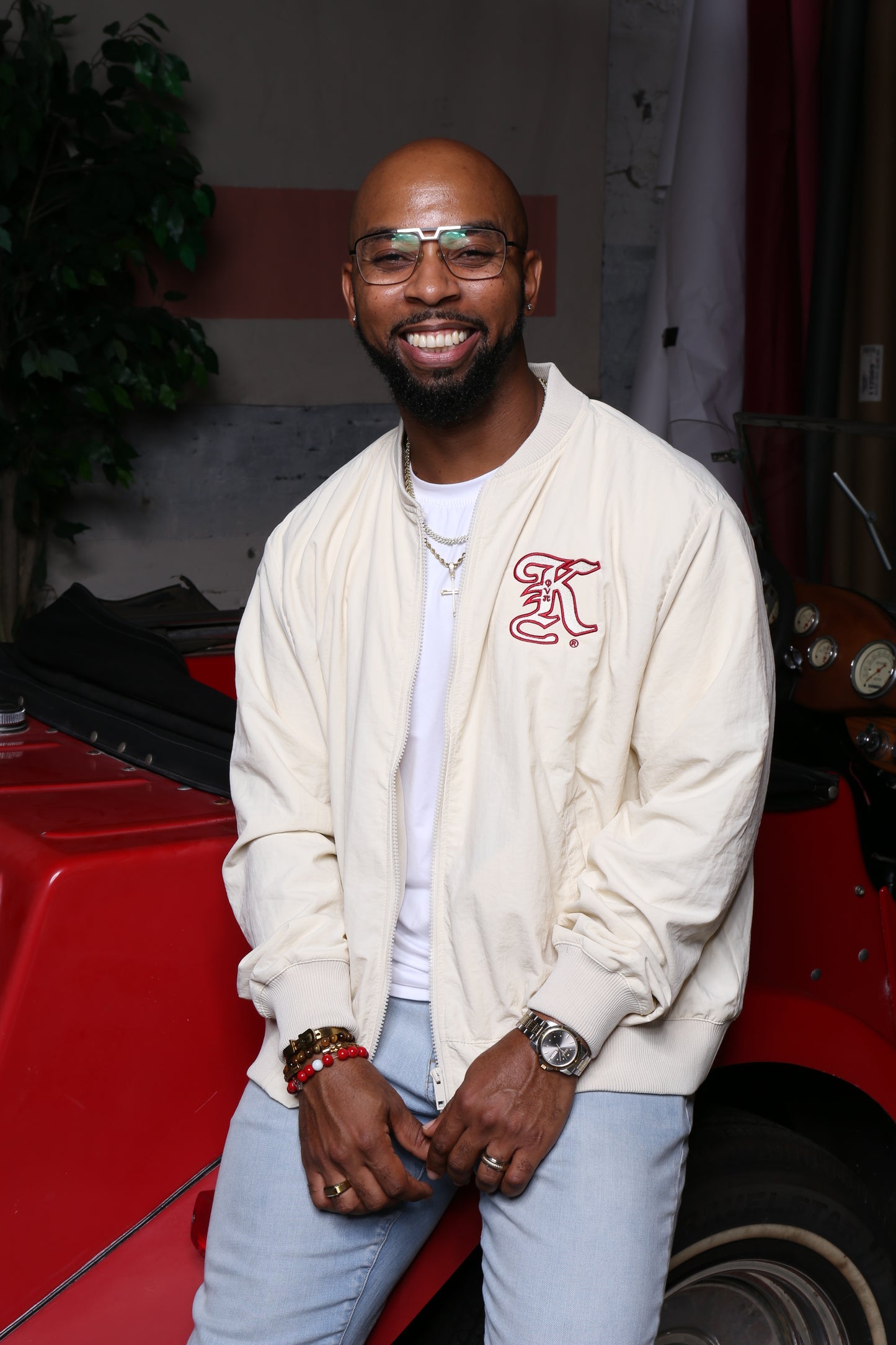 Krimson and Kream Cursive K Bomber Jacket