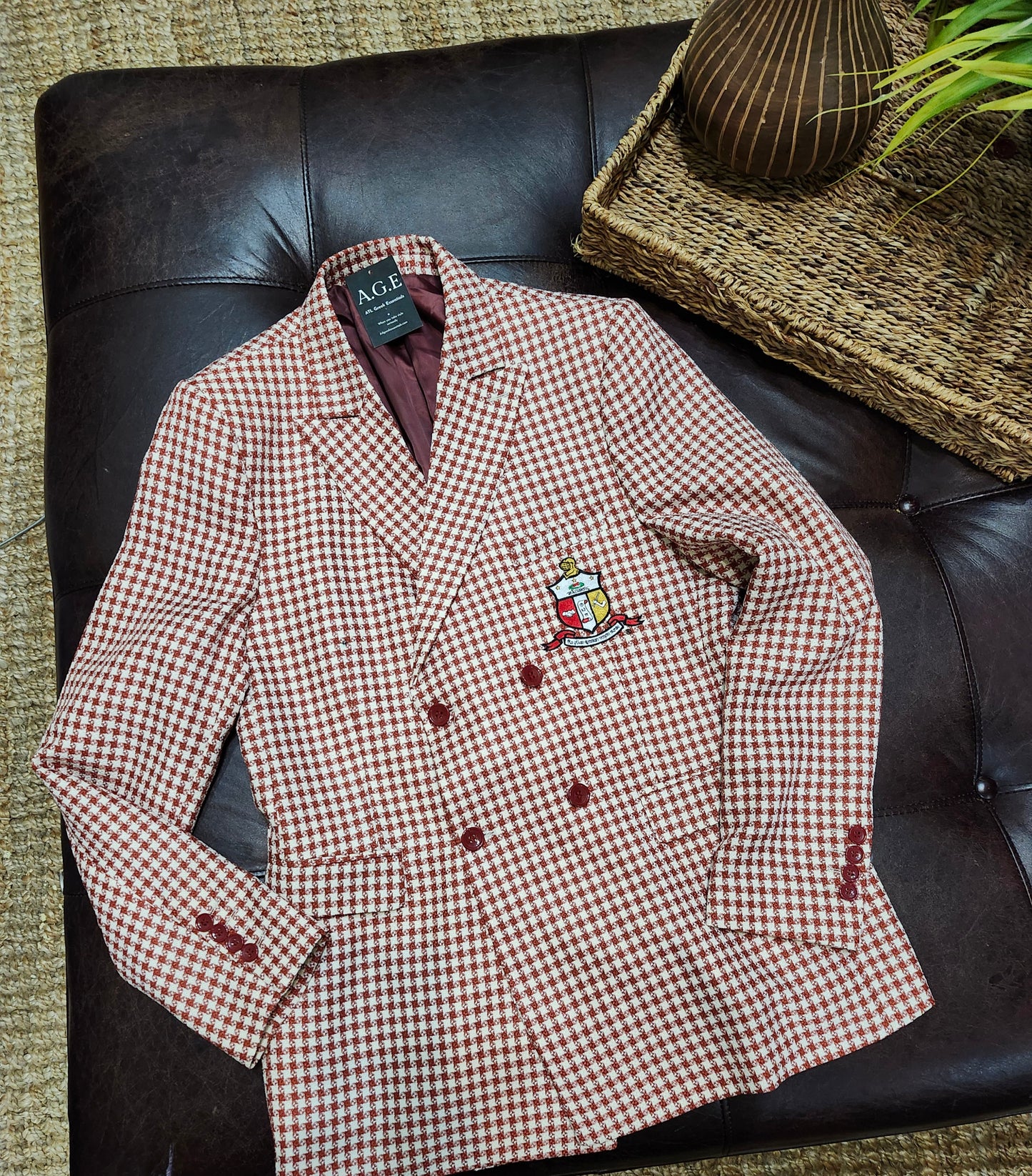 Kappa Alpha Psi Krimson and Kream double-breasted Houndstooth Shield Blazer