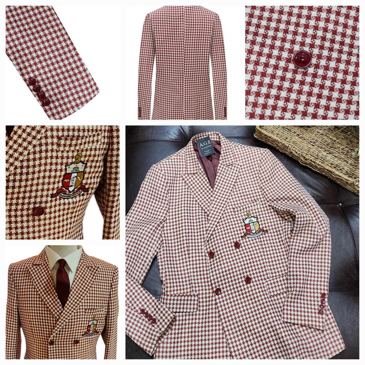 Kappa Alpha Psi Krimson and Kream double-breasted Houndstooth Shield Blazer