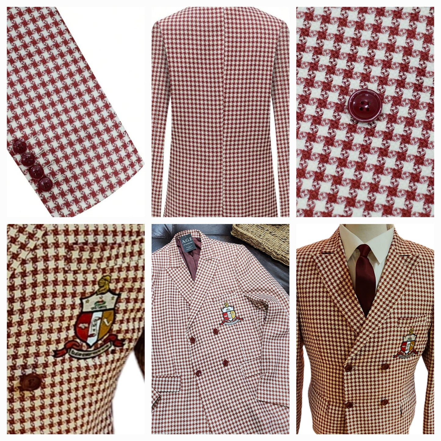 Kappa Alpha Psi Krimson and Kream double-breasted Houndstooth Shield Blazer