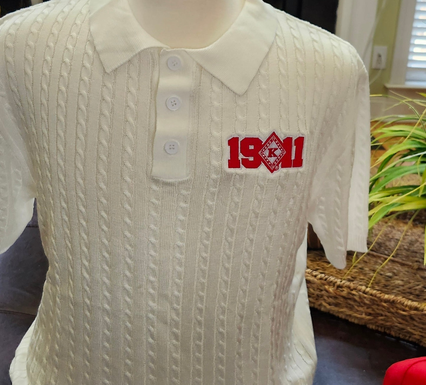 Red and White 1911 Diamond "K" Knit Short sleeve Polo Shirt