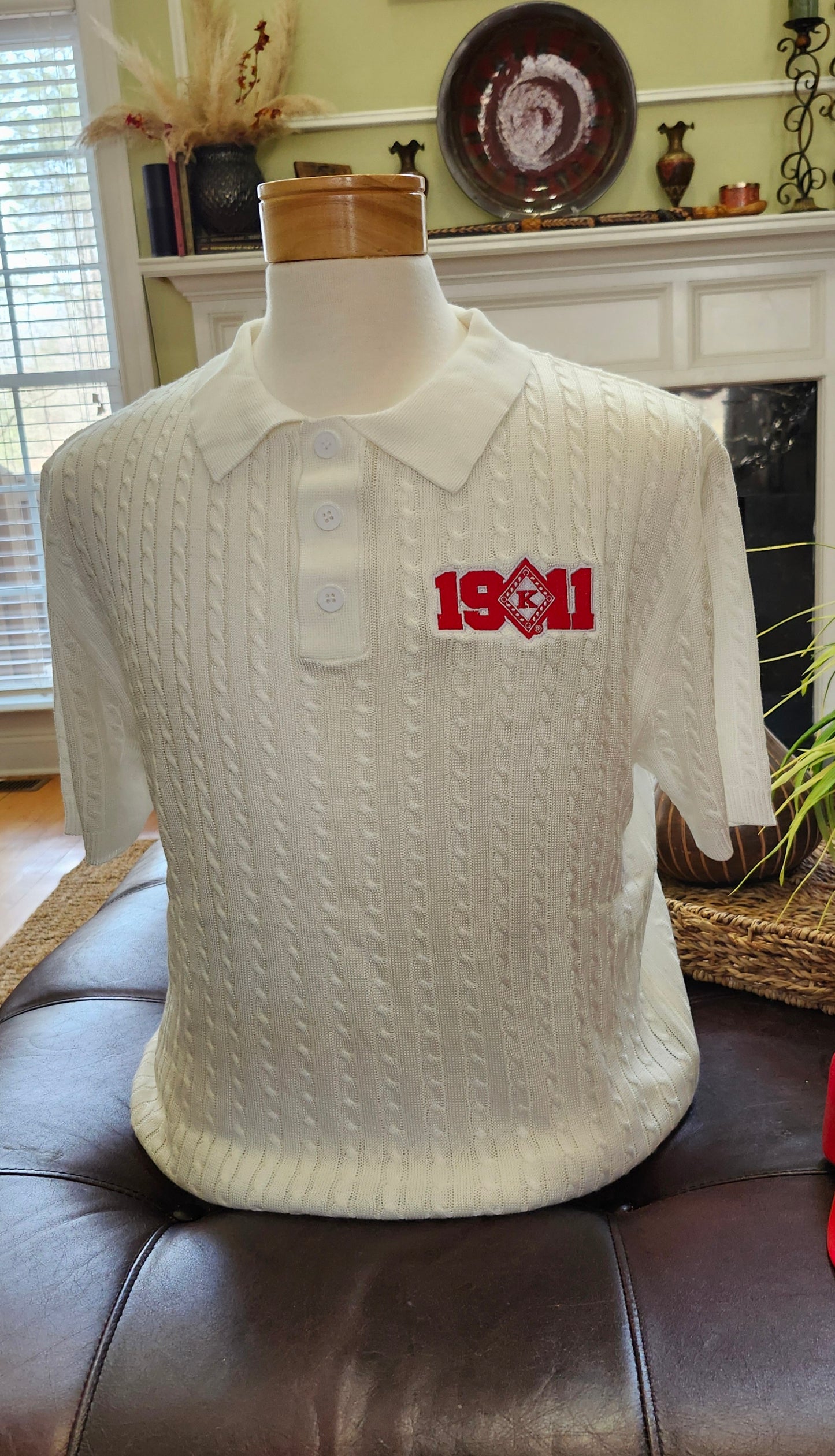 Red and White 1911 Diamond "K" Knit Short sleeve Polo Shirt