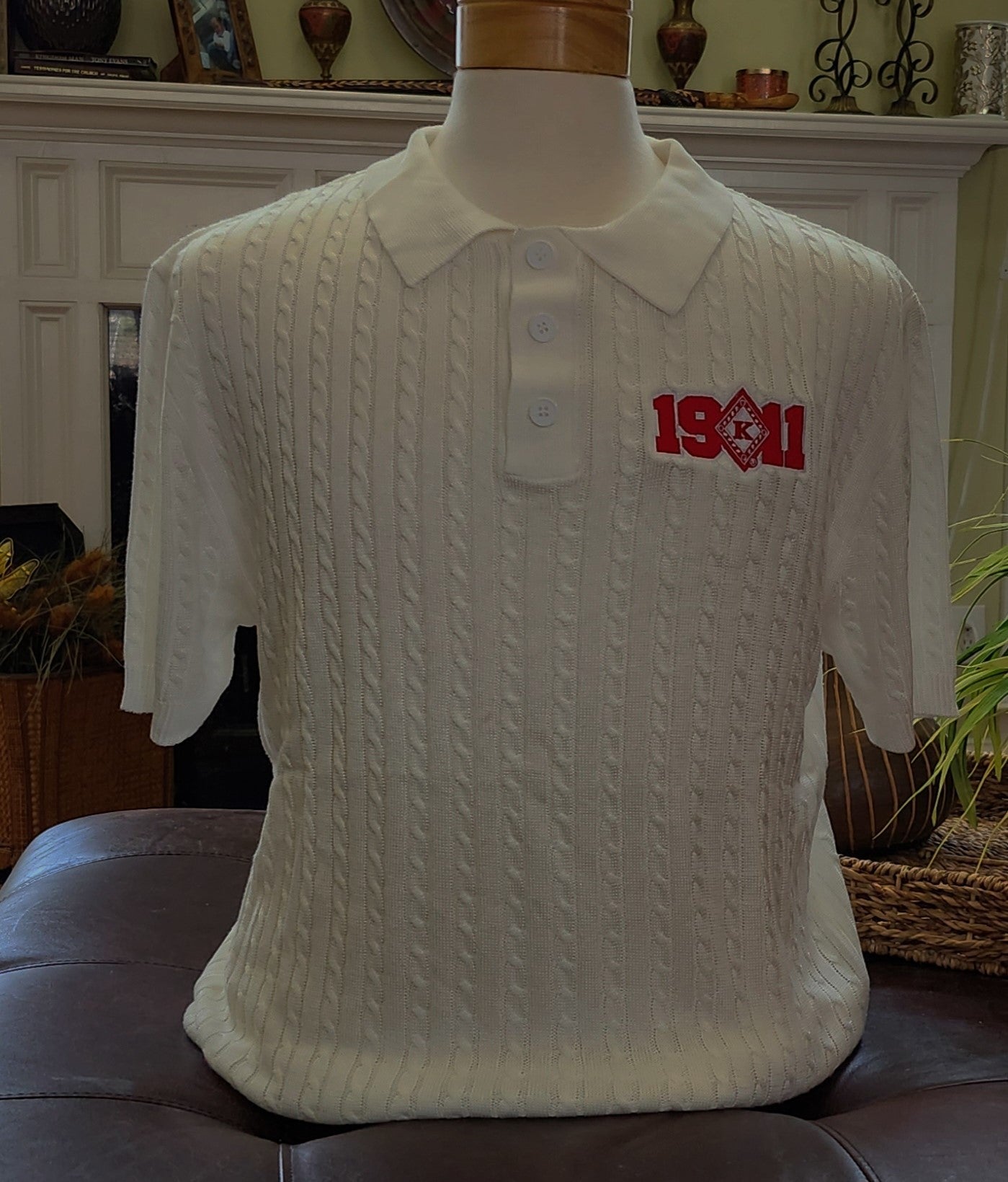 Red and White 1911 Diamond "K" Knit Short sleeve Polo Shirt