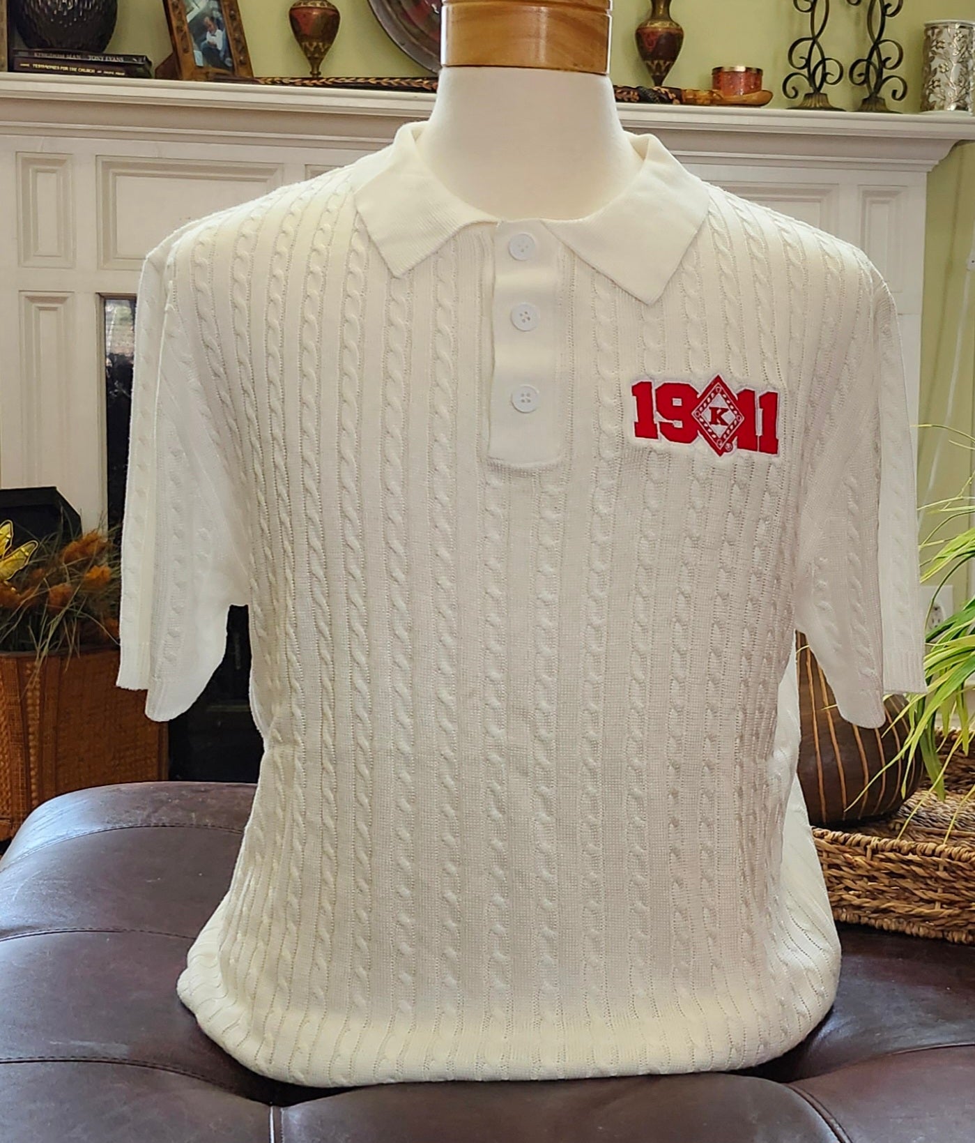 Red and White 1911 Diamond "K" Knit Short sleeve Polo Shirt