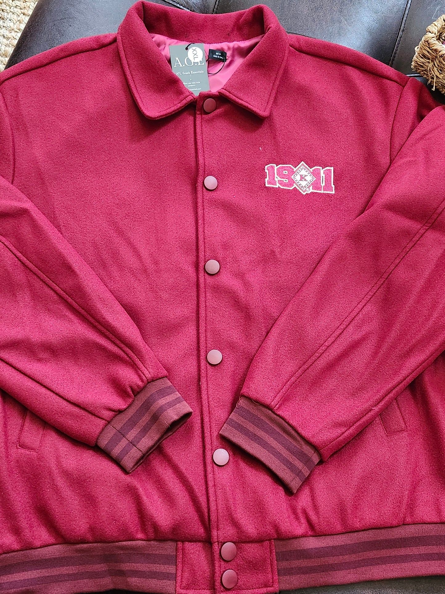 Kappa Alpha Psi- Krimson and Kream OUT-LINED Embroidered INDIANA/1911 Letterman Jacket