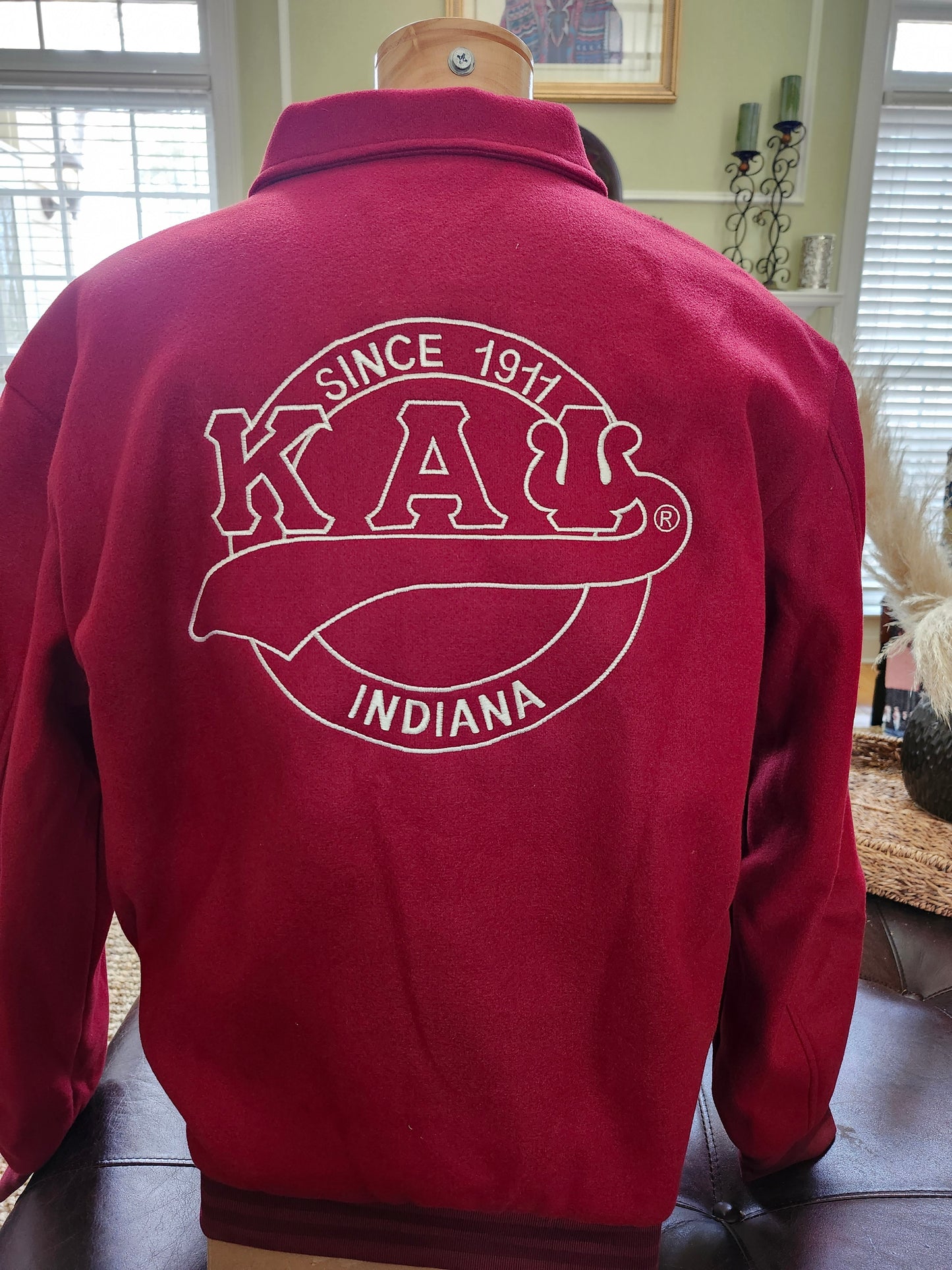 Kappa Alpha Psi- Krimson and Kream OUT-LINED Embroidered INDIANA/1911 Letterman Jacket