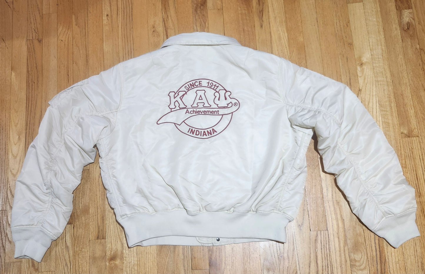 Kream Bomber Jacket with Krimson Embroidery on front and back