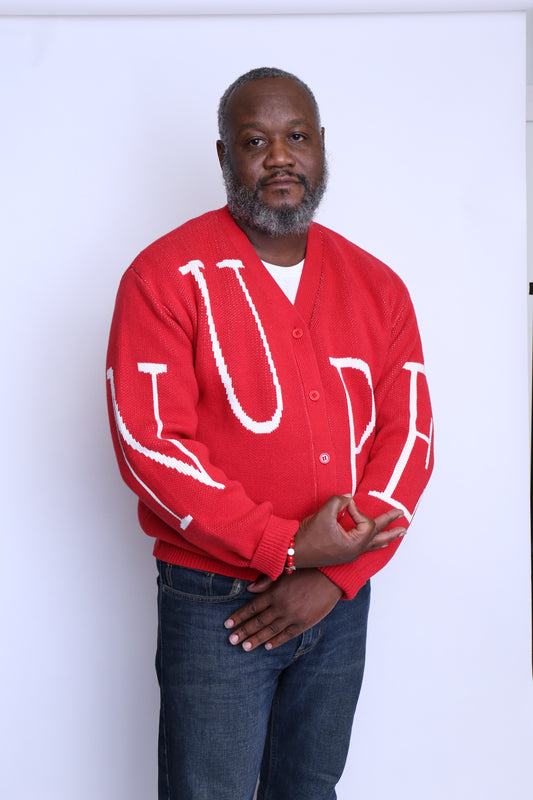 EXCLUSIVE !!! Red and White NUPE button down sweater
