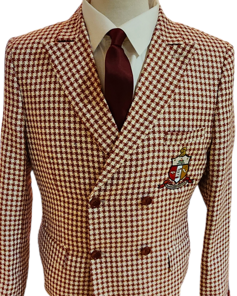 Kappa Alpha Psi Krimson and Kream double-breasted Houndstooth Shield Blazer