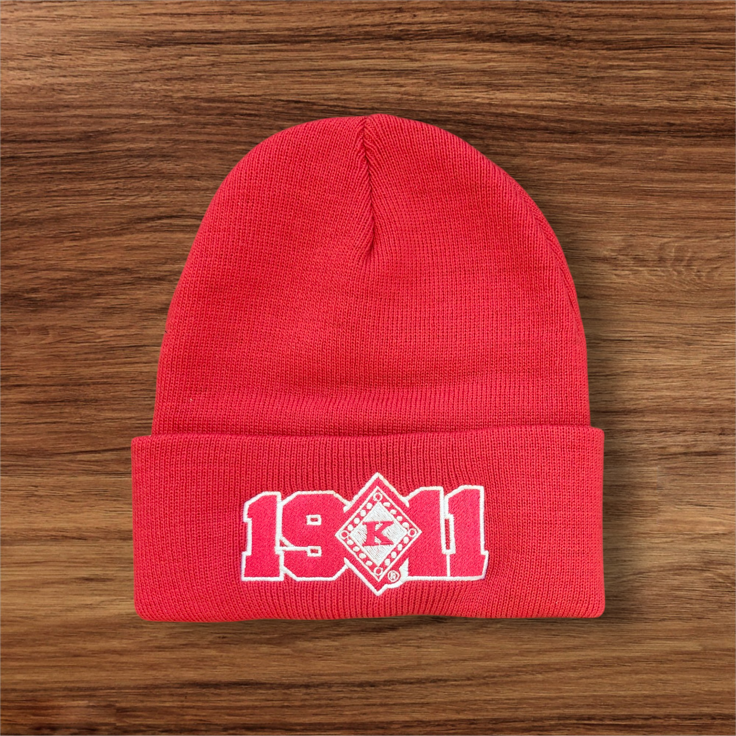 Red and White Diamond K 1911 Beanie