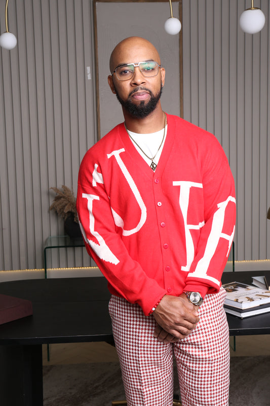 EXCLUSIVE !!! Red and White NUPE button down sweater
