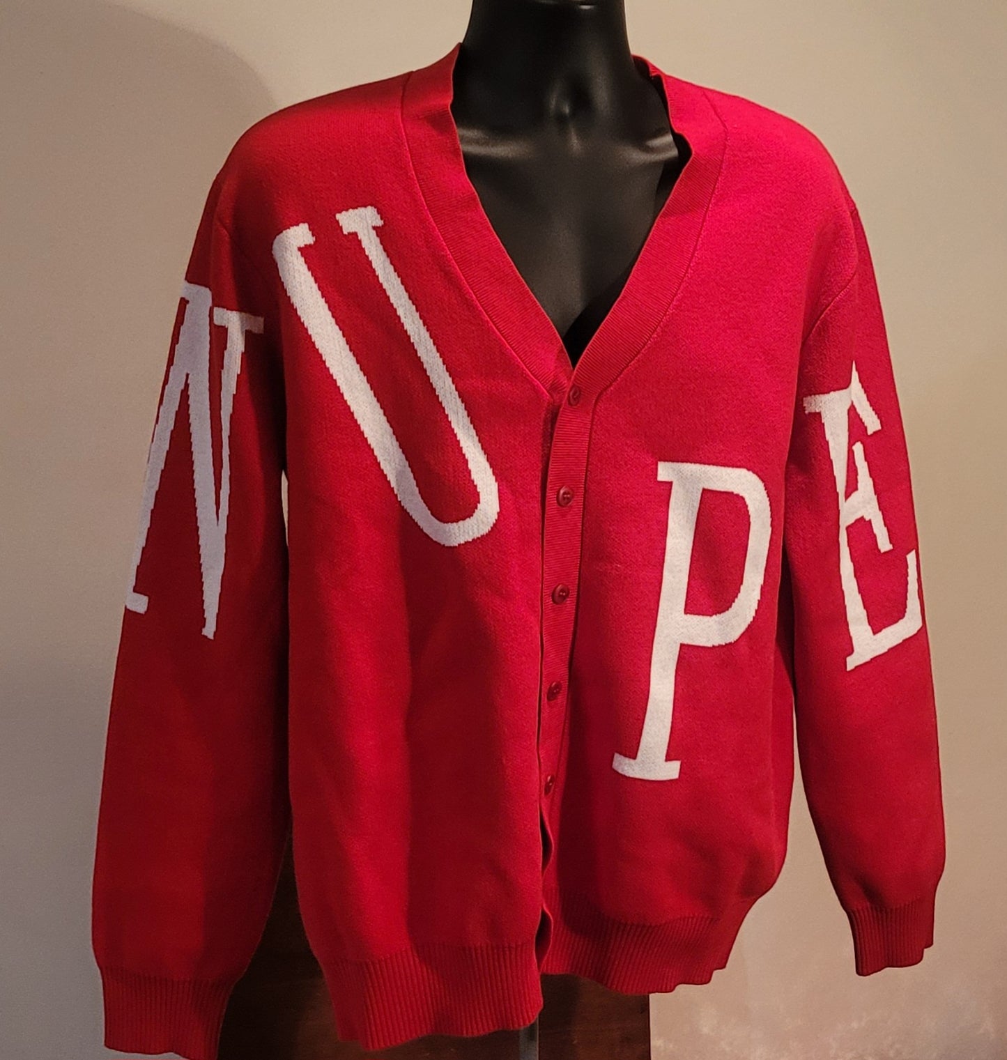 EXCLUSIVE !!! Red and White NUPE button down sweater