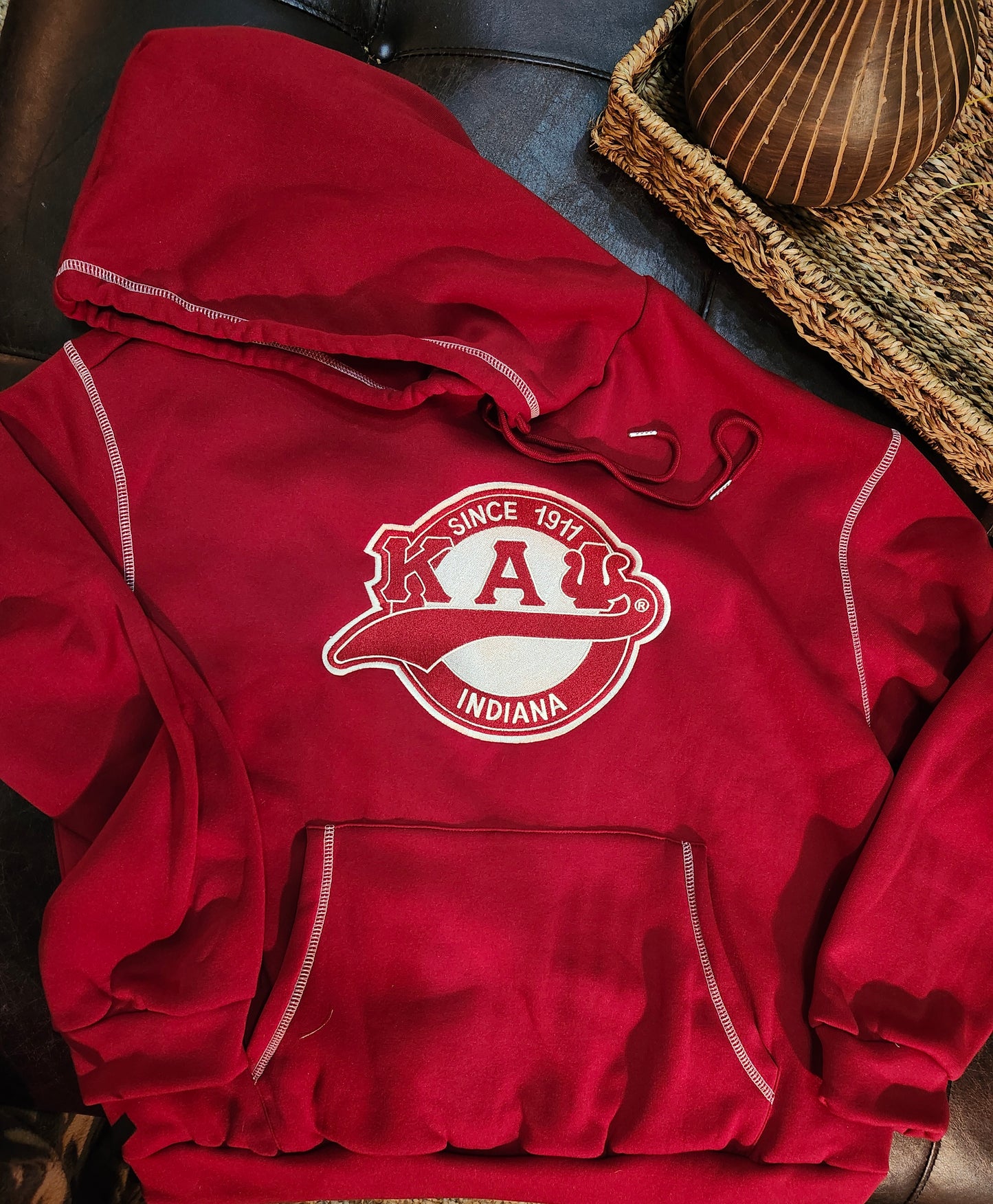 Kappa Alpha Psi Krimson and Kream top stitched Indiana hoodie.