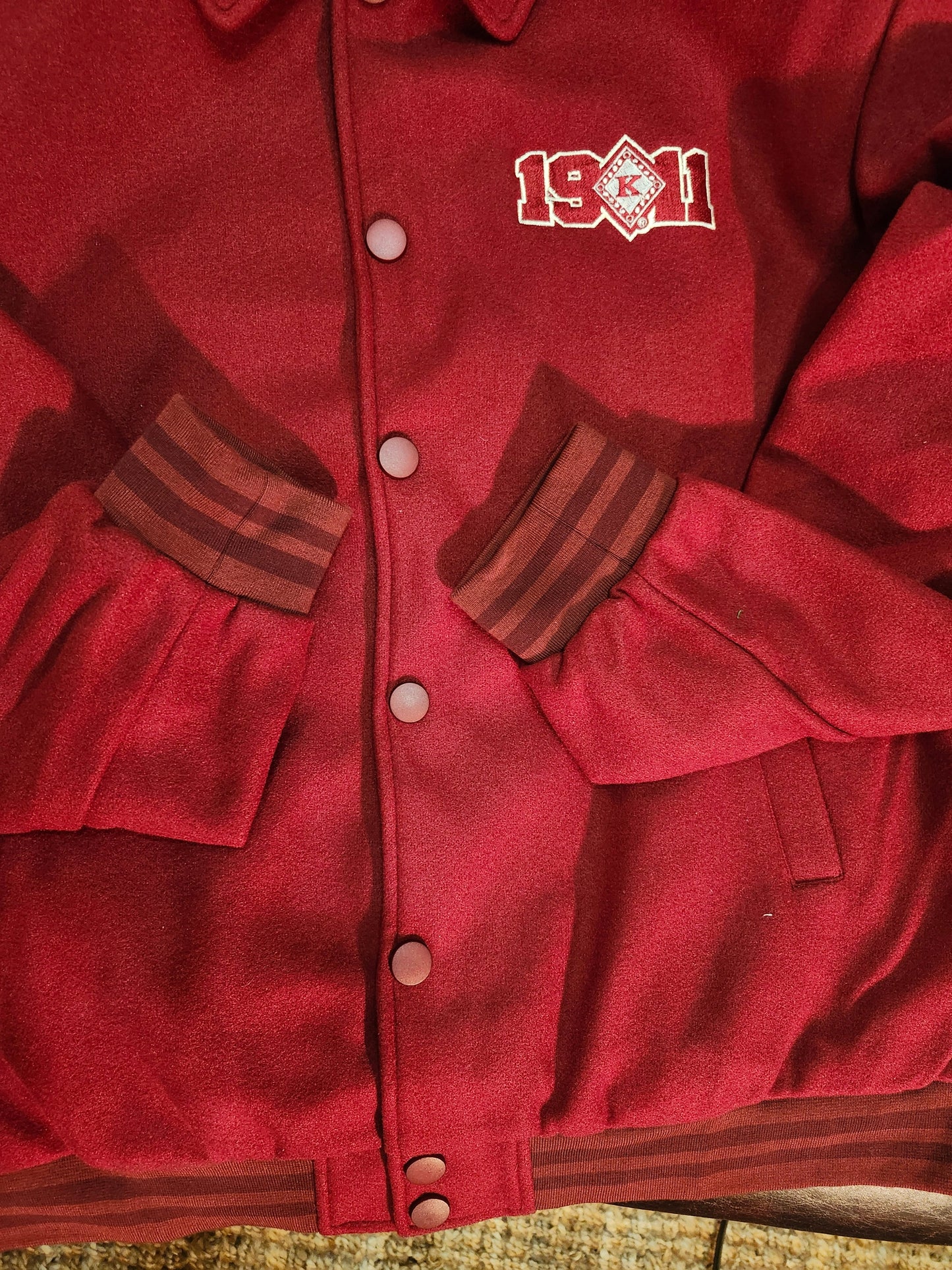 Kappa Alpha Psi- Krimson and Kream  OUT-LINED Embroidered INDIANA/1911 Letterman  Jacket