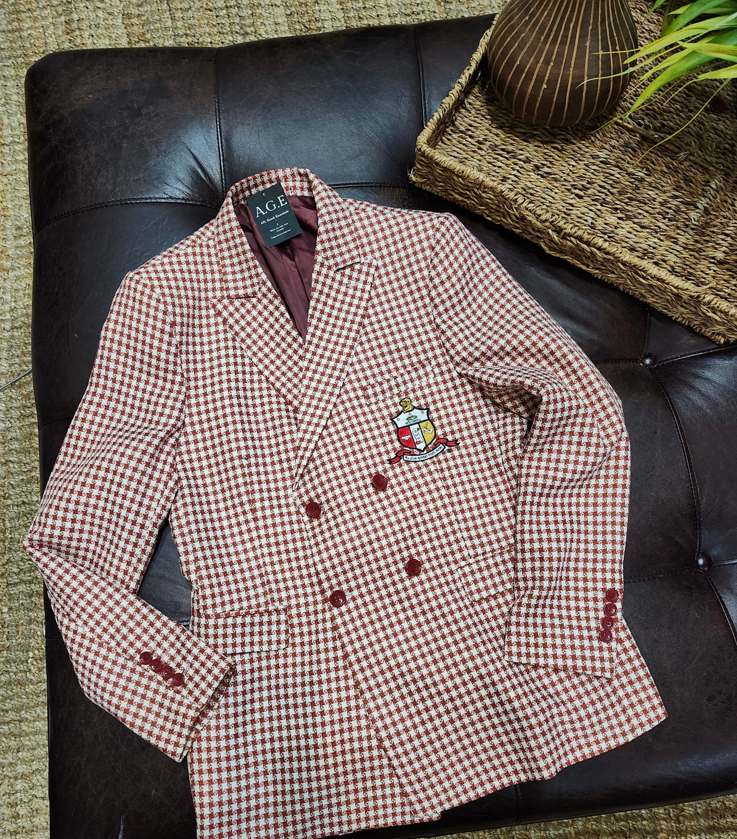 Kappa Alpha Psi Krimson and Kream double-breasted  Houndstooth Shield  Blazer