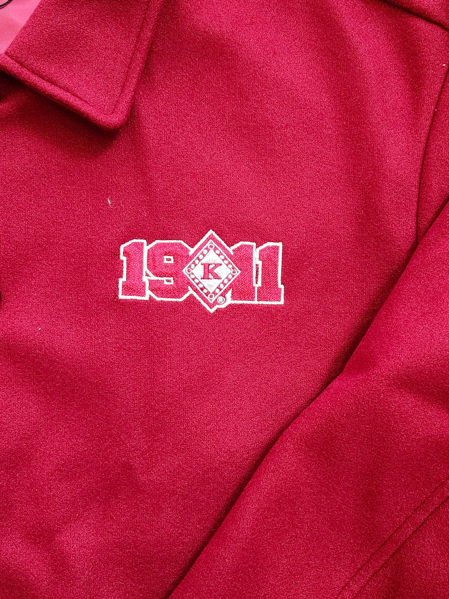 Kappa Alpha Psi- Krimson and Kream  OUT-LINED Embroidered INDIANA/1911 Letterman  Jacket