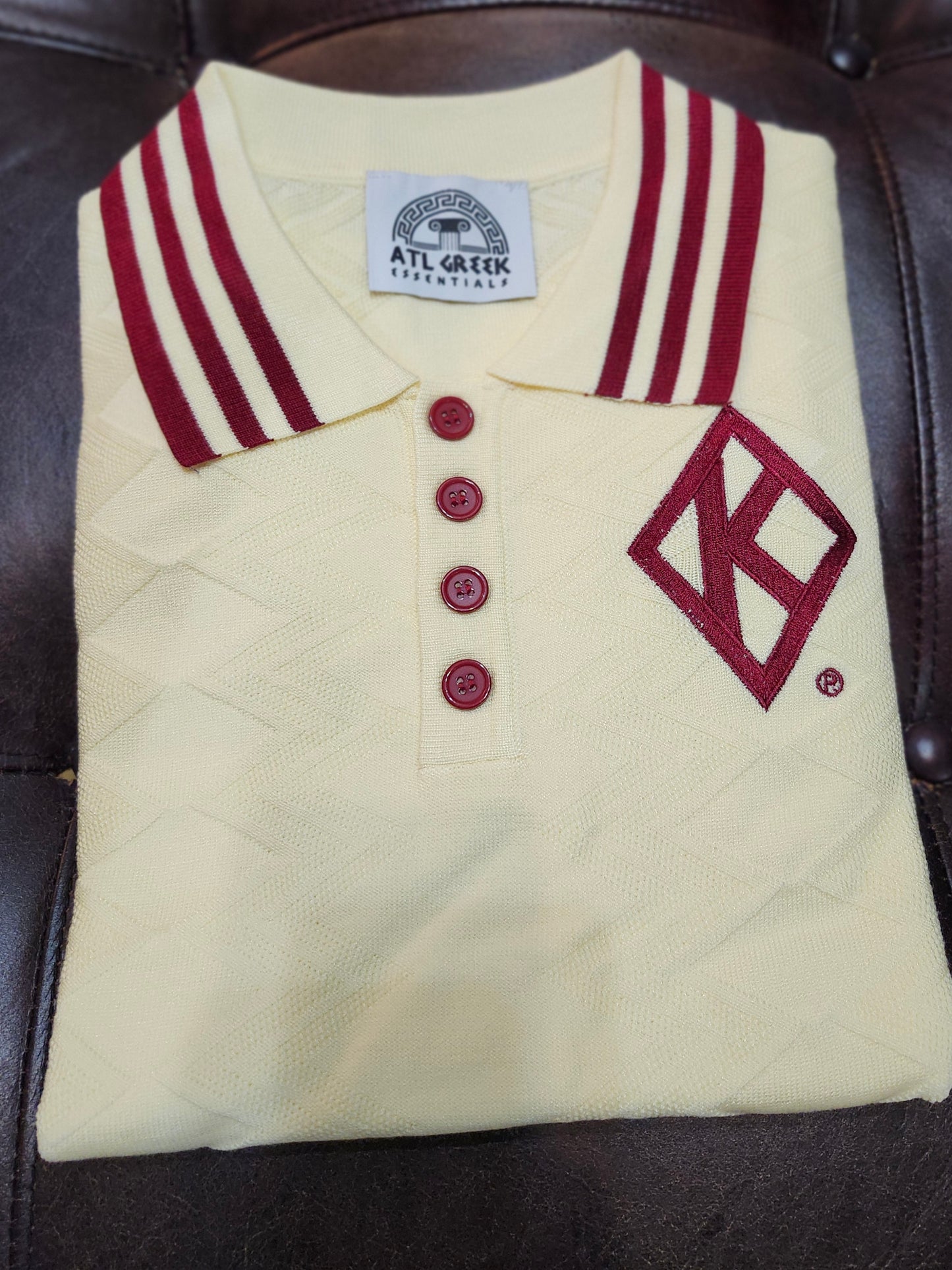 KAPPA ALPHA PSI  DIAMOND POLO Cream Jacquard CRIMSON 3 line Neck