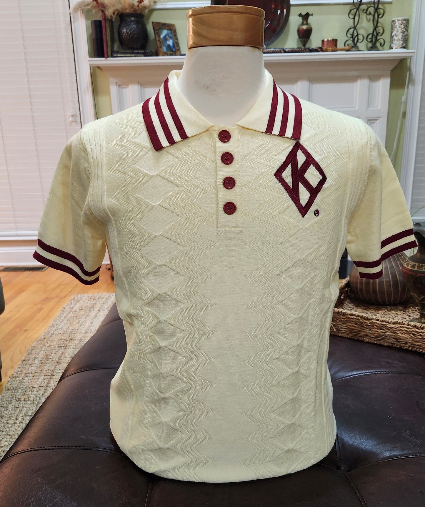 KAPPA ALPHA PSI  DIAMOND POLO Cream Jacquard CRIMSON 3 line Neck