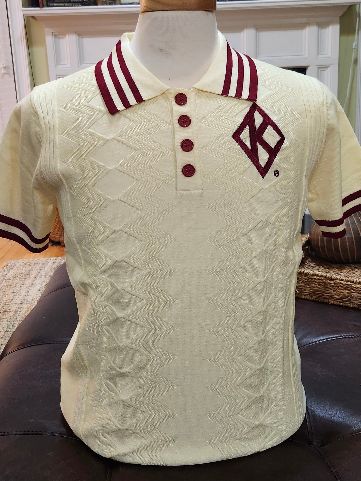 KAPPA ALPHA PSI  DIAMOND POLO Cream Jacquard CRIMSON 3 line Neck