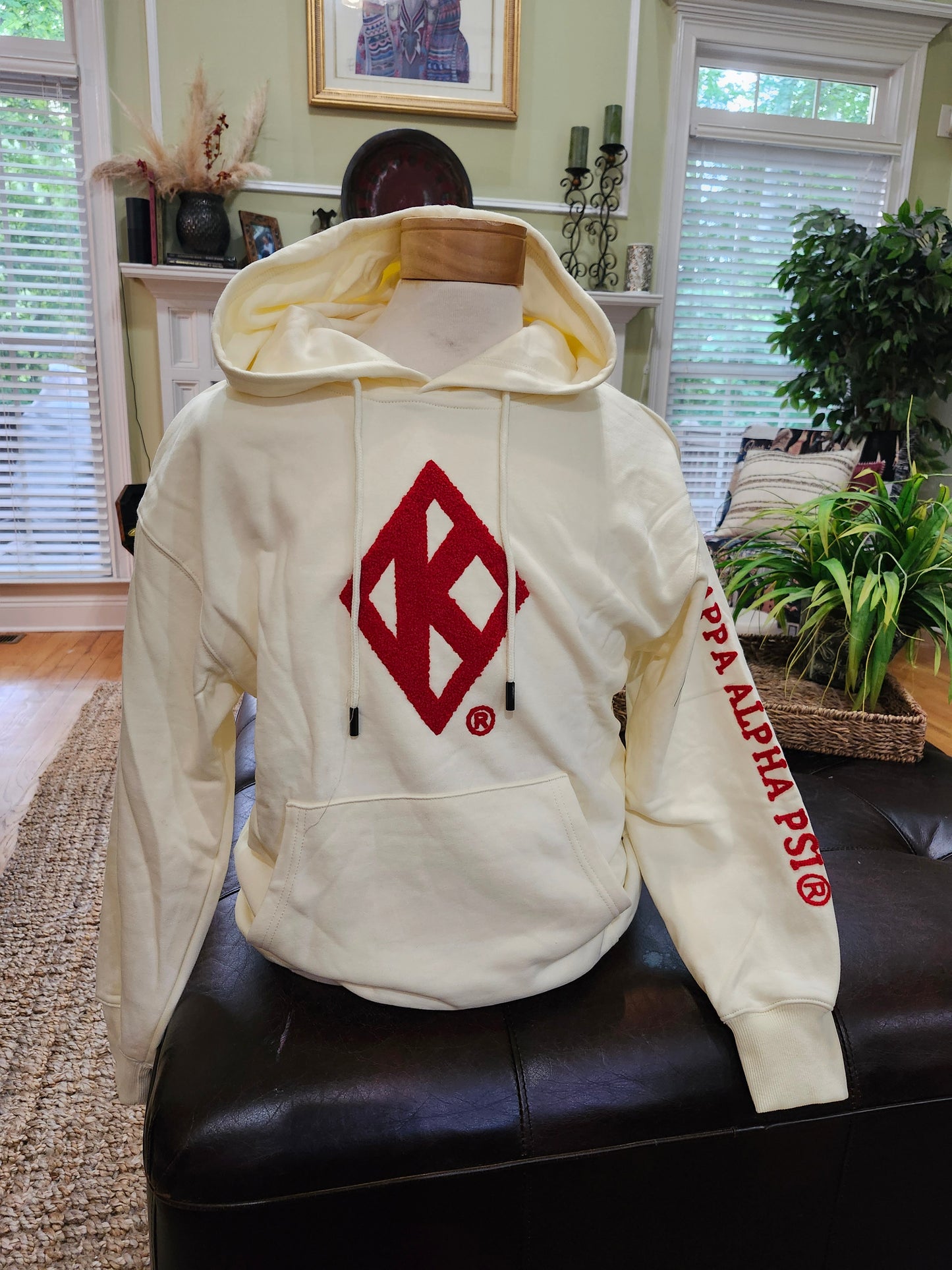 Exclusive-  Kappa Alpha Psi Krimson and Kream Chenille Diamond K hoodie