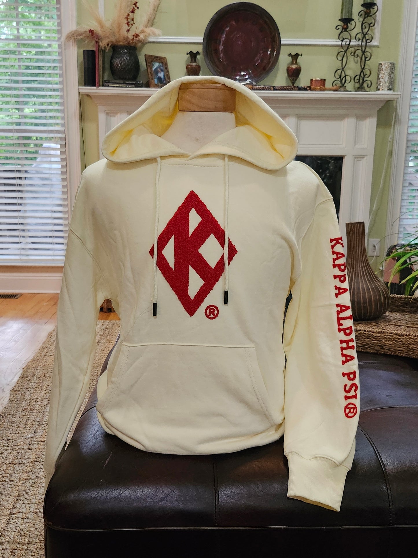 Exclusive-  Kappa Alpha Psi Krimson and Kream Chenille Diamond K hoodie