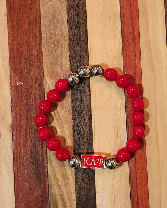 Red and Silver marble stone bracelet