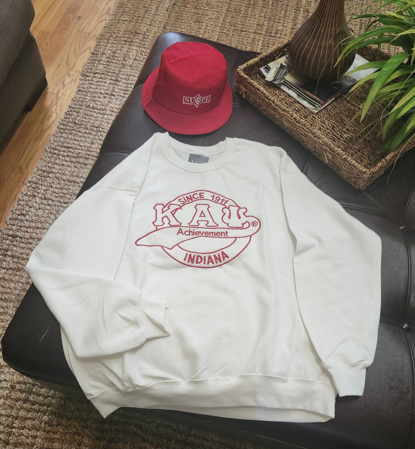 Red and White Indiana Achievement Kappa Alpha Psi Crewneck shirt