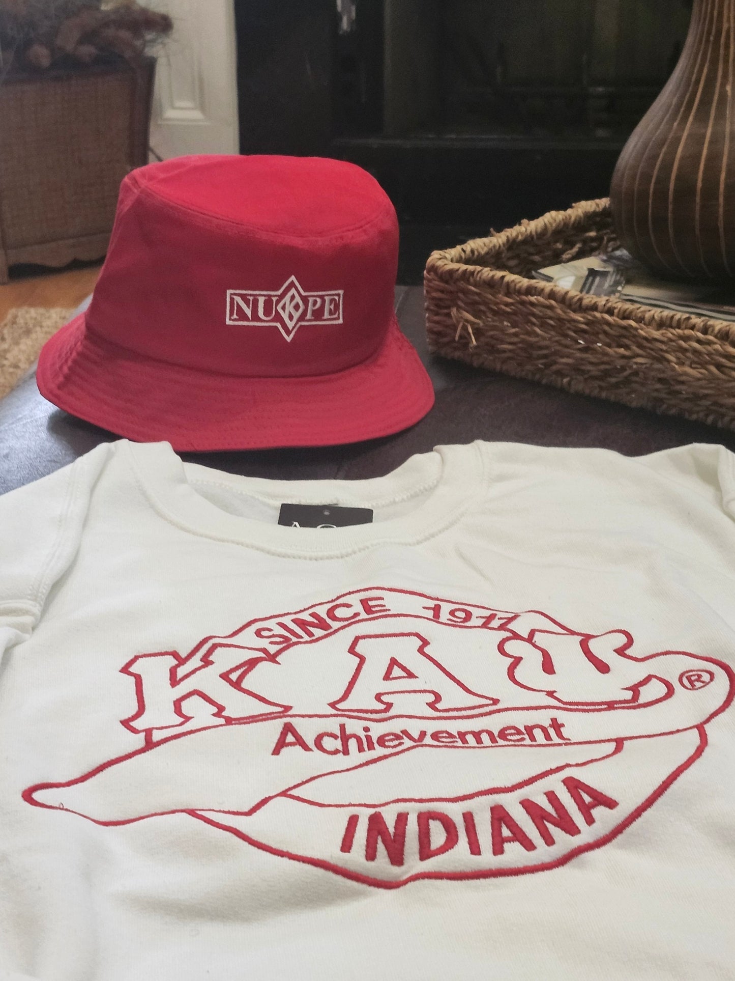 Red and White Indiana Achievement Kappa Alpha Psi Crewneck shirt