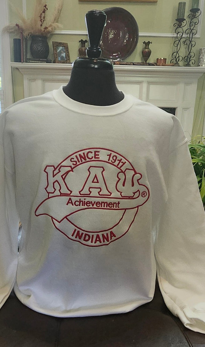 Red and White Indiana Achievement Kappa Alpha Psi Crewneck shirt