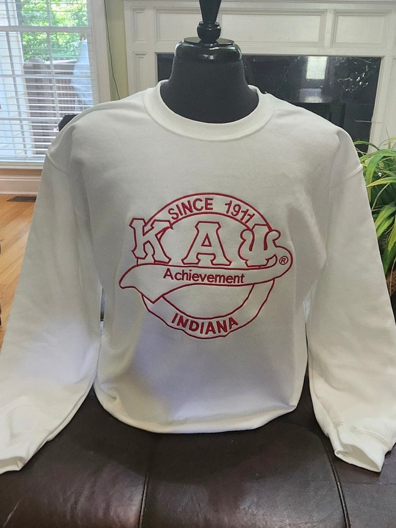 Red and White Indiana Achievement Kappa Alpha Psi Crewneck shirt