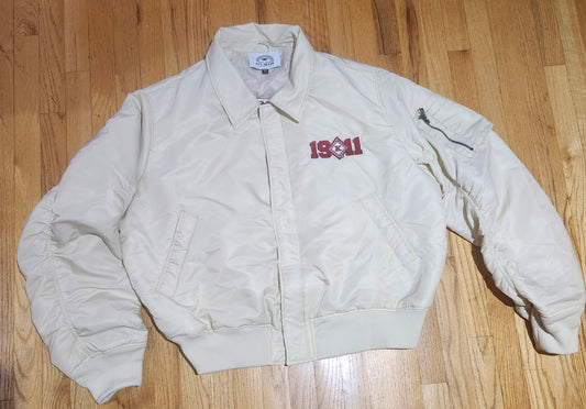 Kream Bomber Jacket with Krimson Embroidery on front and back