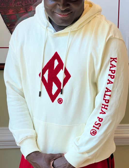 Exclusive-  Kappa Alpha Psi Krimson and Kream Chenille Diamond K hoodie