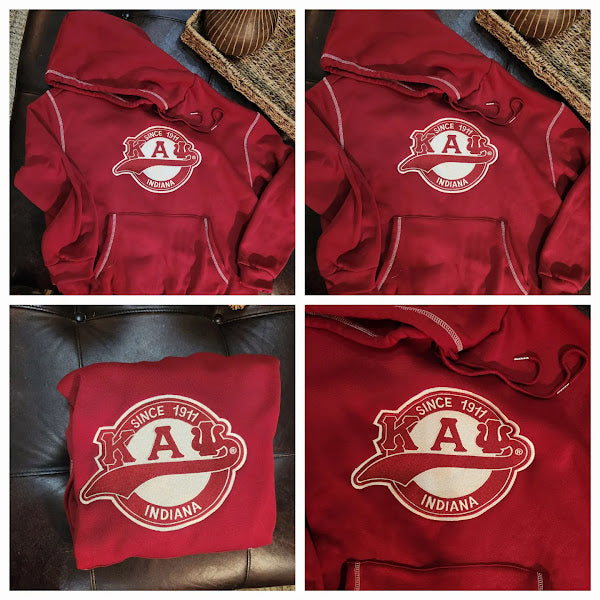 Kappa Alpha Psi Krimson and Kream top stitched Indiana hoodie.