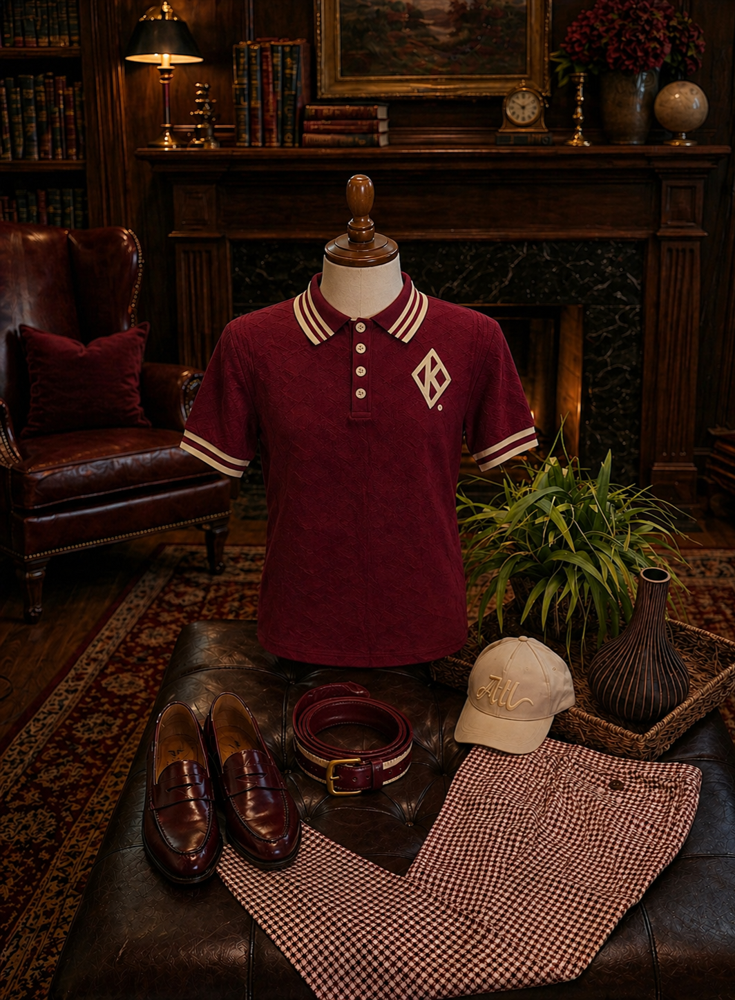 Exclusive -Krimson and Kream   Floating  Diamond K Polo knit shirt (available 7/10/26)