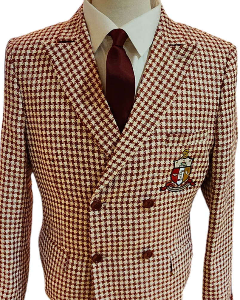 Kappa Alpha Psi Krimson and Kream double-breasted  Houndstooth Shield  Blazer