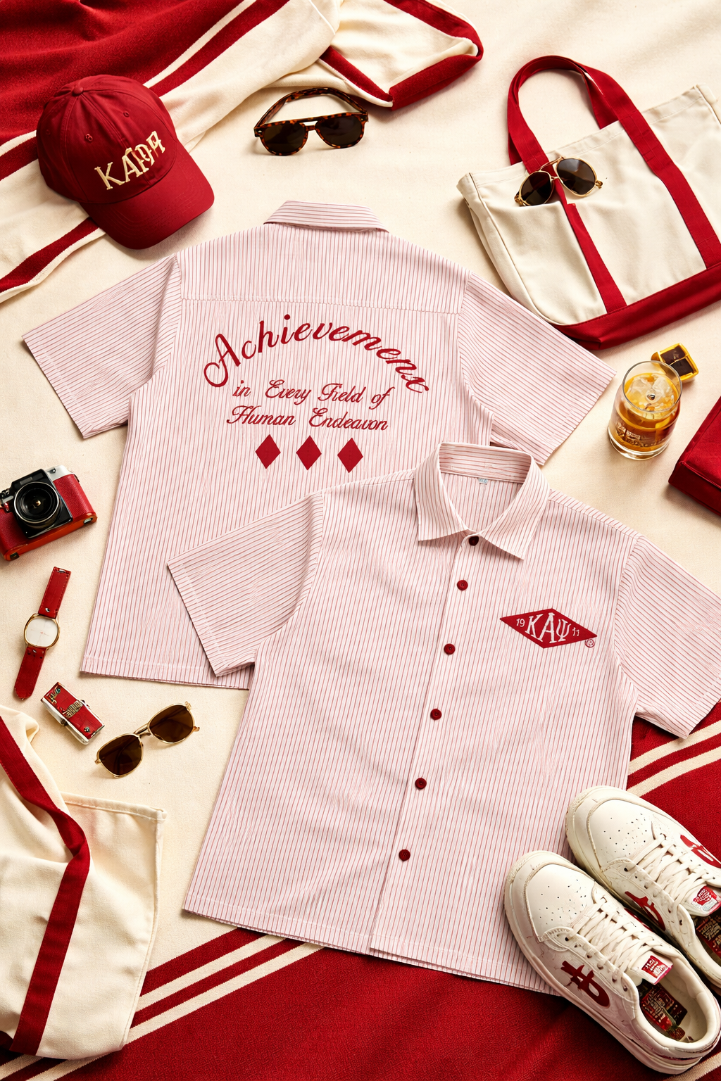 Krimson and Kream Twill button up short sleeve Shirt