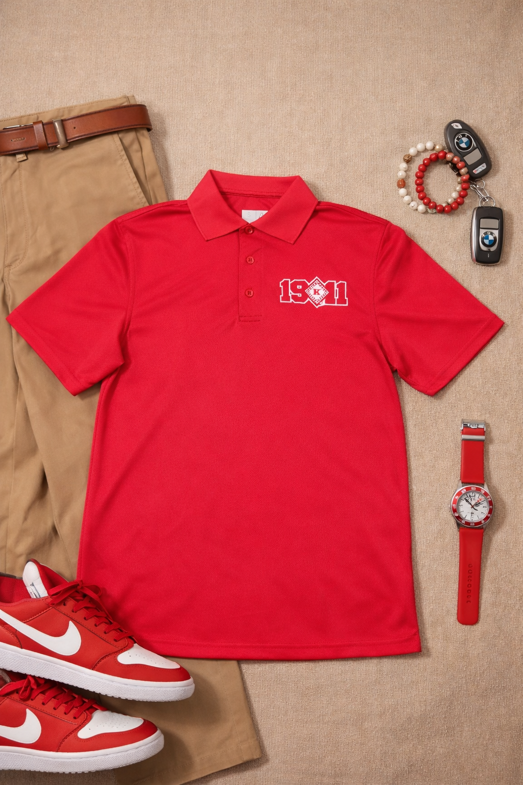 Red 1911 diamond K Polo shirt