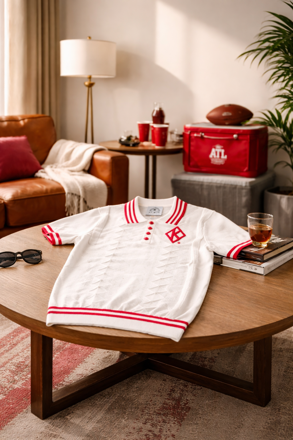 KAPPA ALPHA PSI  DIAMOND POLO Cream Jacquard RED and White 3 strip  line Neck