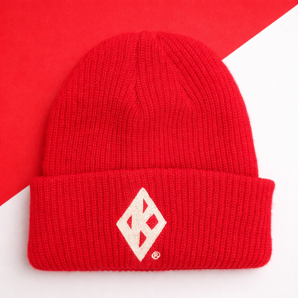 Red and White floating Diamond K Beanie